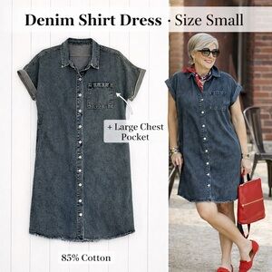 Denim Shirt Dress Size Small Chambray Pocket Dress Cotton Blend Casual Tunic